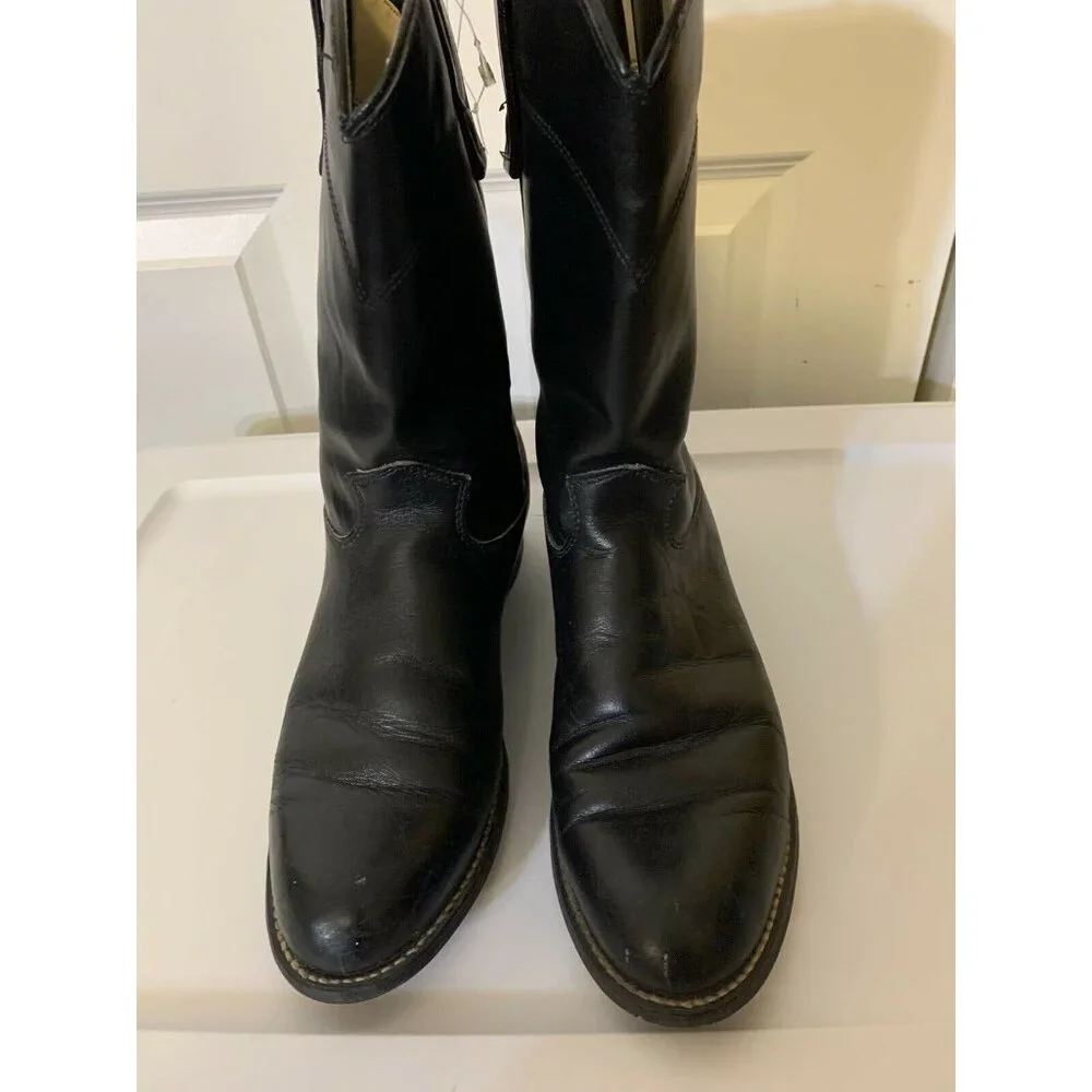 Texas 4400 Mens Sz 8 M Black Leather‎ Cowboy Boots